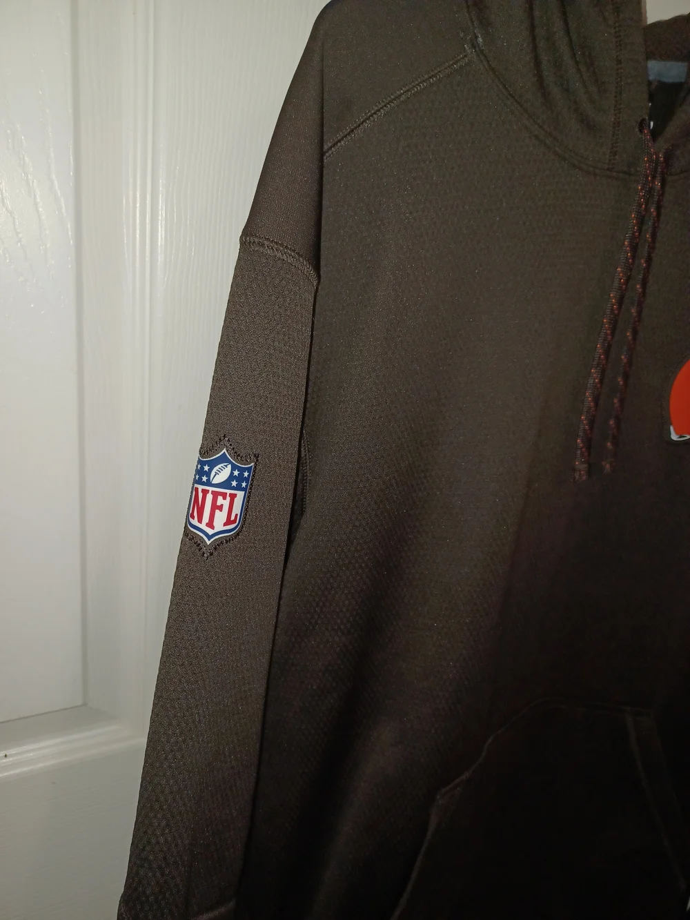 Nike Men’s Brown Pullover Hoodie with Orange Helmet Logo